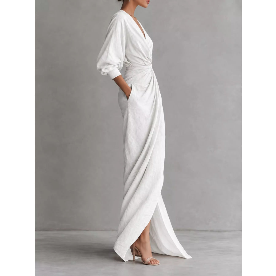 Full Size Slit Ruched Waist Wrap Maxi Dress Plus Apparel and Accessories