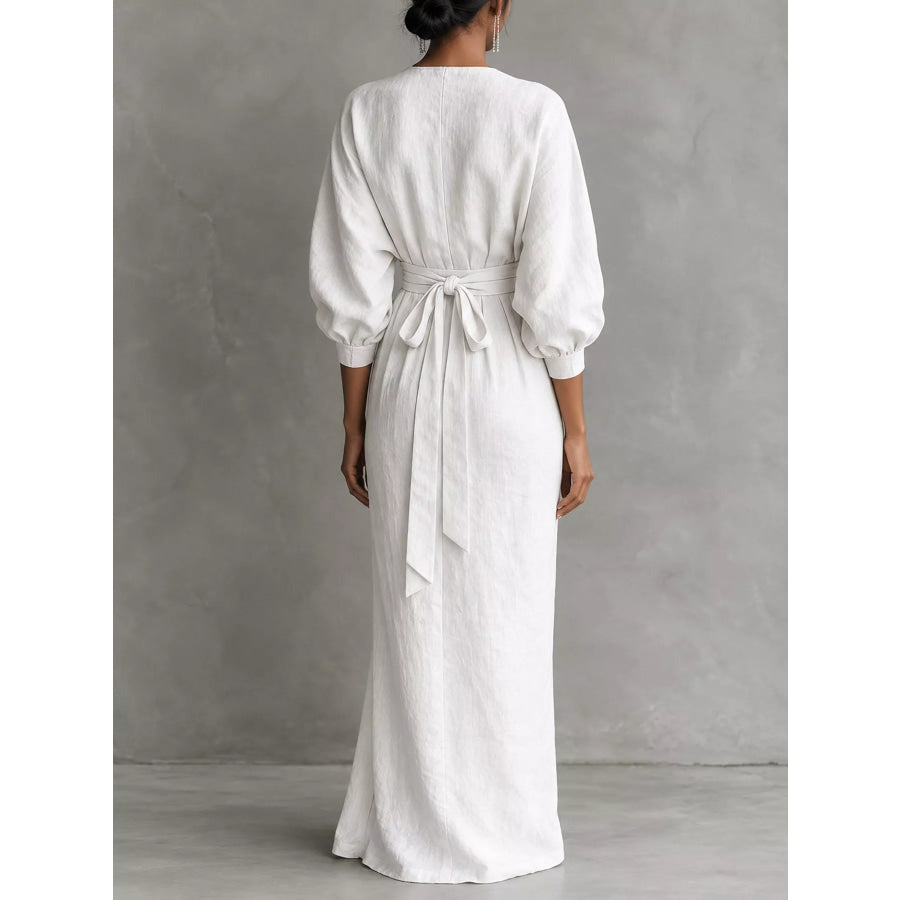 Full Size Slit Ruched Waist Wrap Maxi Dress Plus Apparel and Accessories