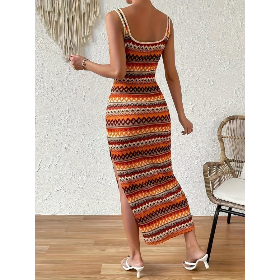 Full Size Slit Square Neck Wide Strap Midi Dress Apparel and Accessories