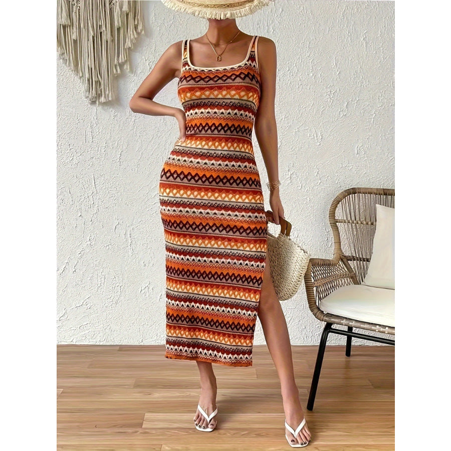 Full Size Slit Square Neck Wide Strap Midi Dress Caramel / S Apparel and Accessories