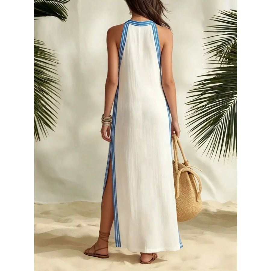 Full Size Slit Striped Sleeveless Maxi Dress Plus Size Apparel and Accessories