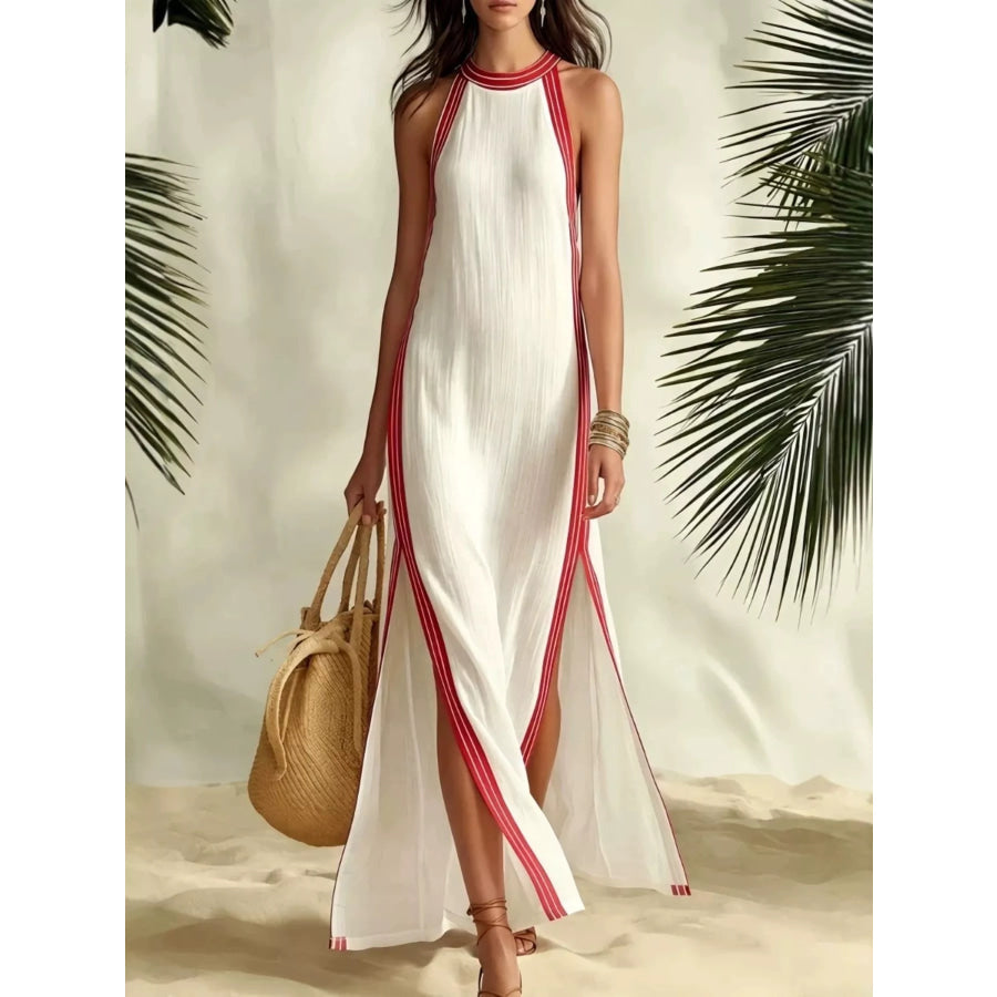 Full Size Slit Striped Sleeveless Maxi Dress Plus Size Red / S Apparel and Accessories