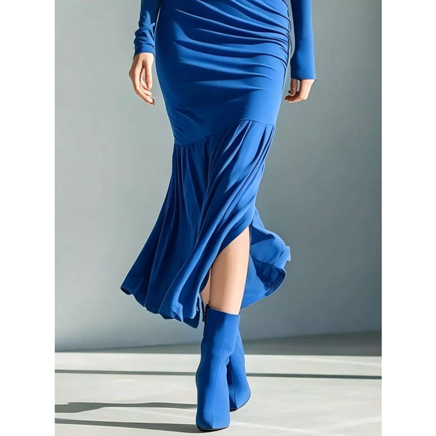Full Size Slit Turtleneck Ruched Bodycon Mermaid Dress Plus Apparel and Accessories