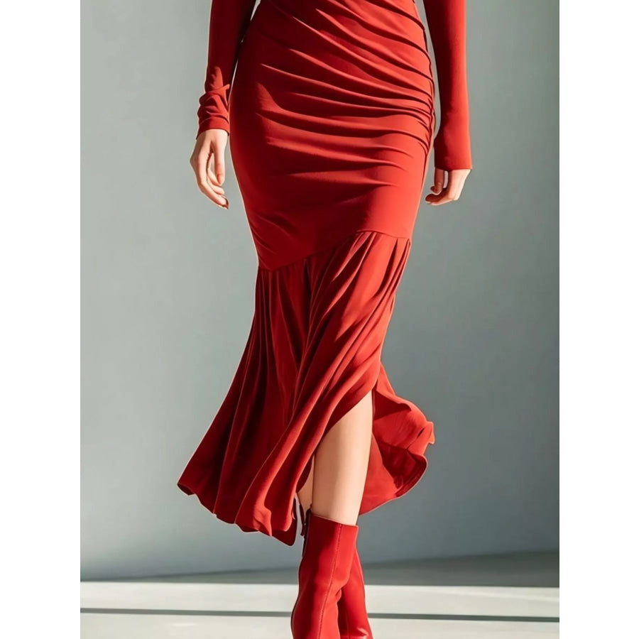 Full Size Slit Turtleneck Ruched Bodycon Mermaid Dress Plus Apparel and Accessories
