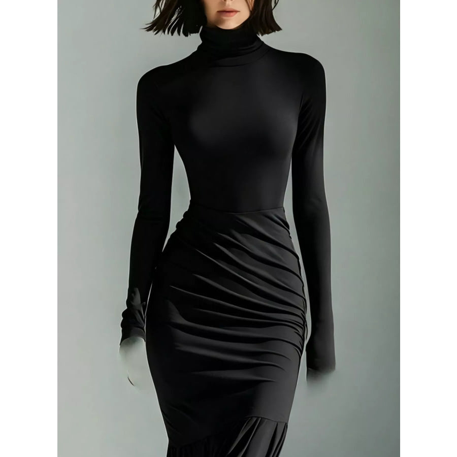 Full Size Slit Turtleneck Ruched Bodycon Mermaid Dress Plus Apparel and Accessories
