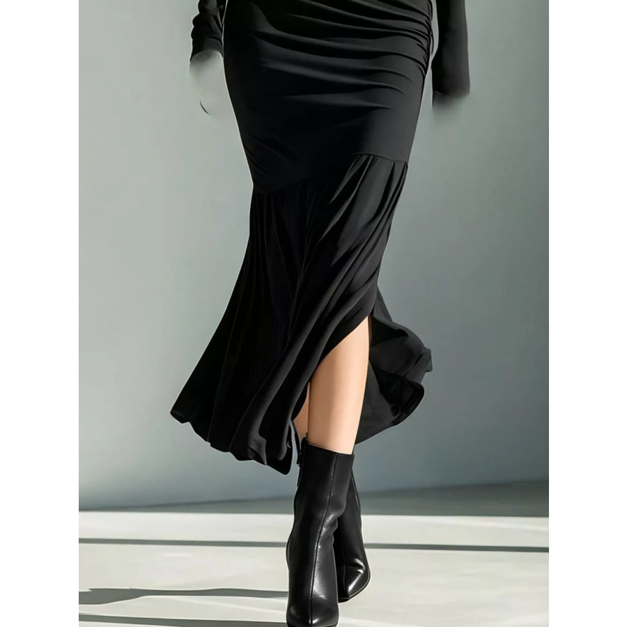 Full Size Slit Turtleneck Ruched Bodycon Mermaid Dress Plus Apparel and Accessories