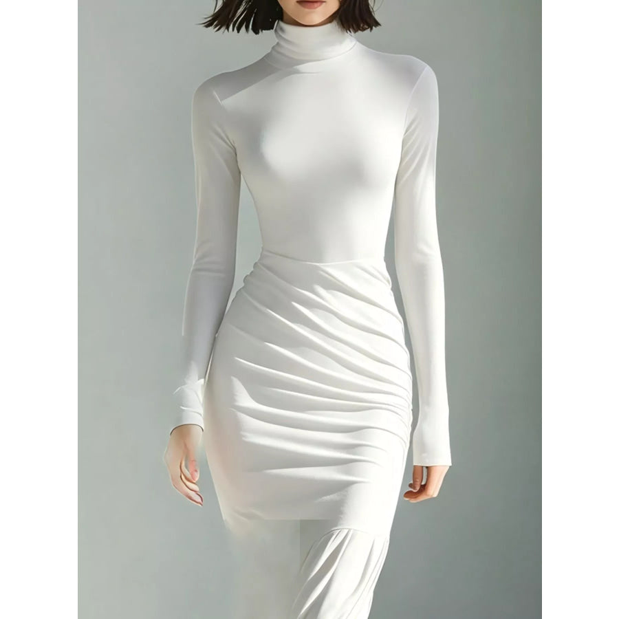Full Size Slit Turtleneck Ruched Bodycon Mermaid Dress Plus Apparel and Accessories