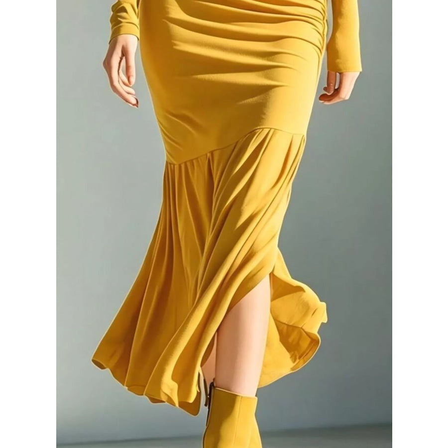 Full Size Slit Turtleneck Ruched Bodycon Mermaid Dress Plus Apparel and Accessories