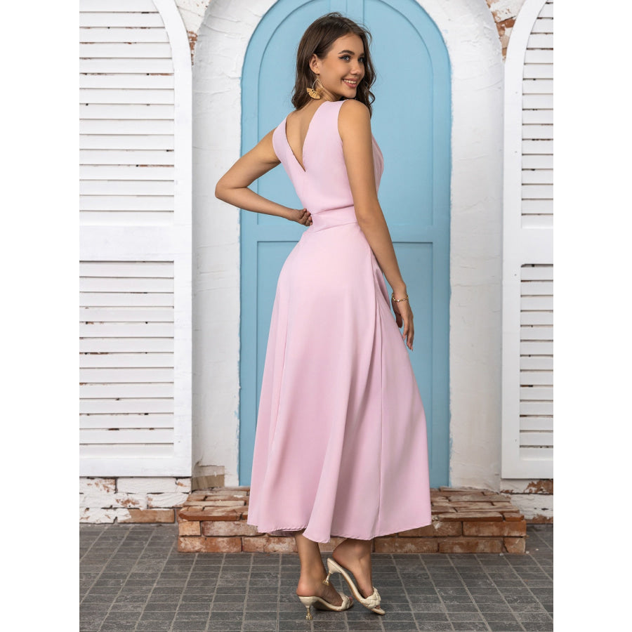 Full Size Slit V-Neck Sleeveless Midi Dress Blush Pink / S Apparel and Accessories