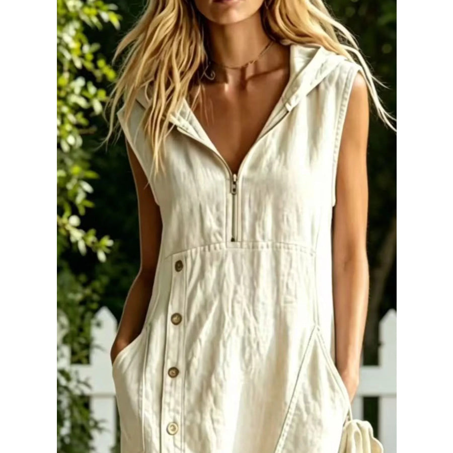 Full Size Slit Zip Front Sleeveless Hooded Dress Plus Apparel and Accessories
