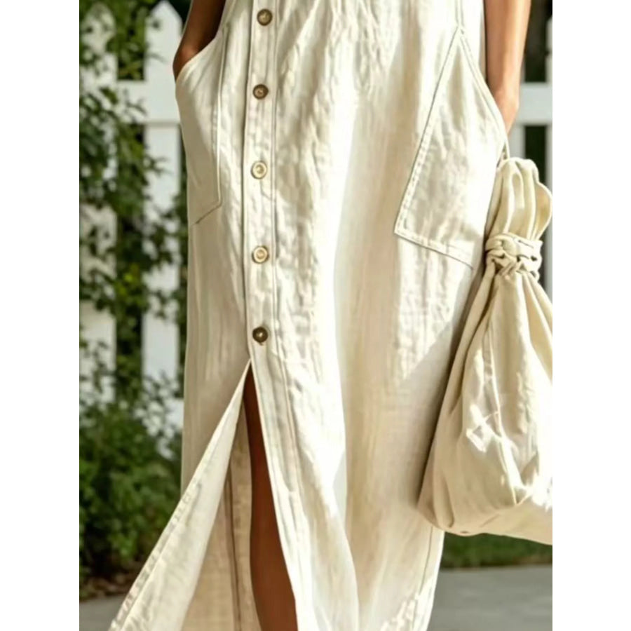 Full Size Slit Zip Front Sleeveless Hooded Dress Plus Apparel and Accessories
