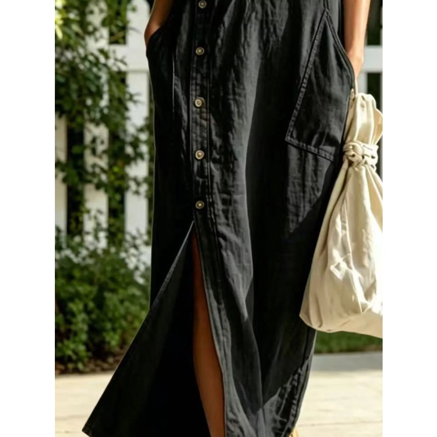 Full Size Slit Zip Front Sleeveless Hooded Dress Plus Apparel and Accessories