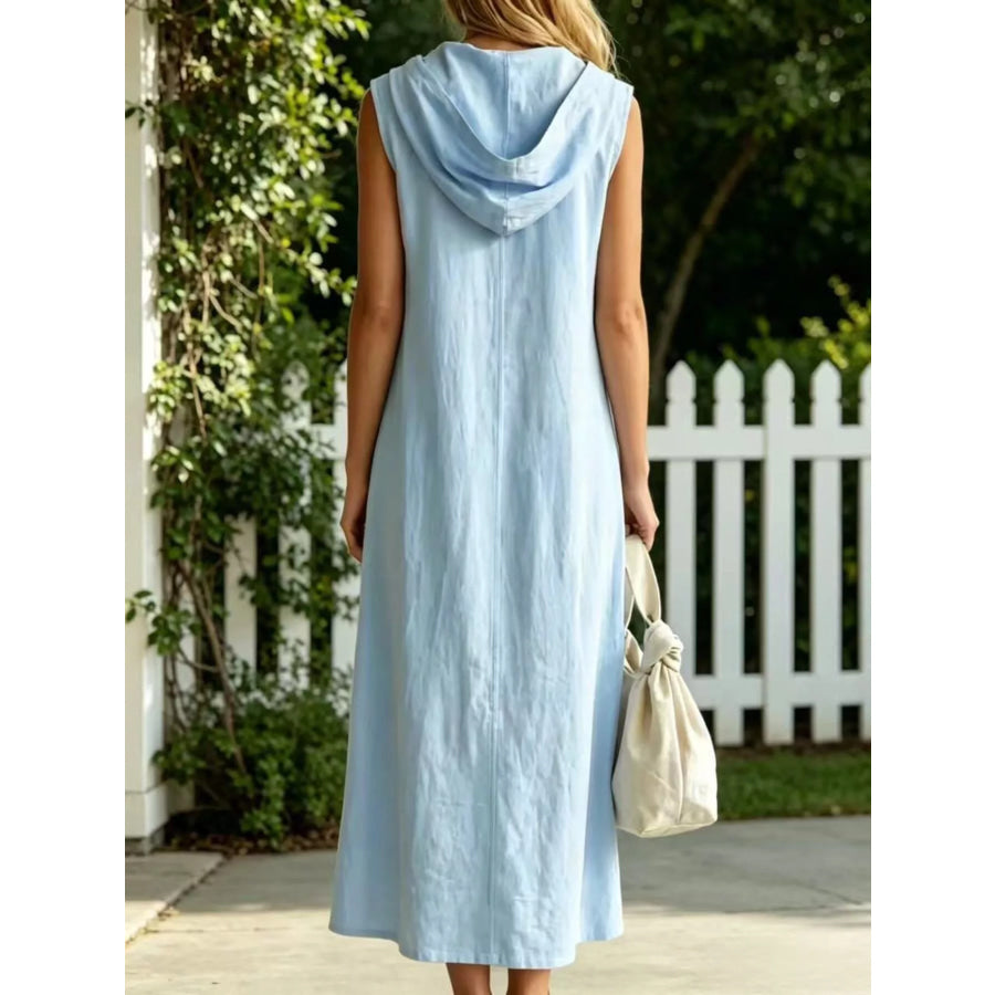 Full Size Slit Zip Front Sleeveless Hooded Dress Plus Apparel and Accessories