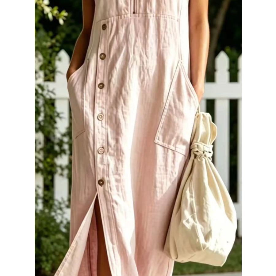 Full Size Slit Zip Front Sleeveless Hooded Dress Plus Apparel and Accessories