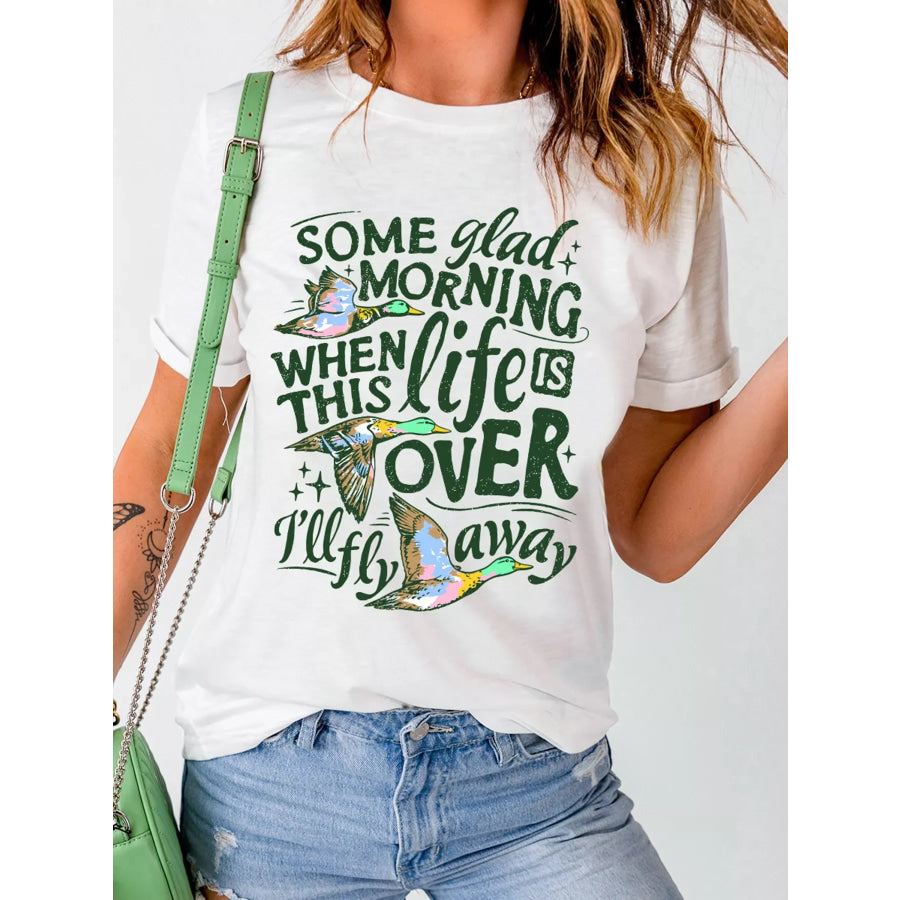 Full Size Slogan Western Flying Mallard Print Relaxed T Shirt Plus Apparel and Accessories