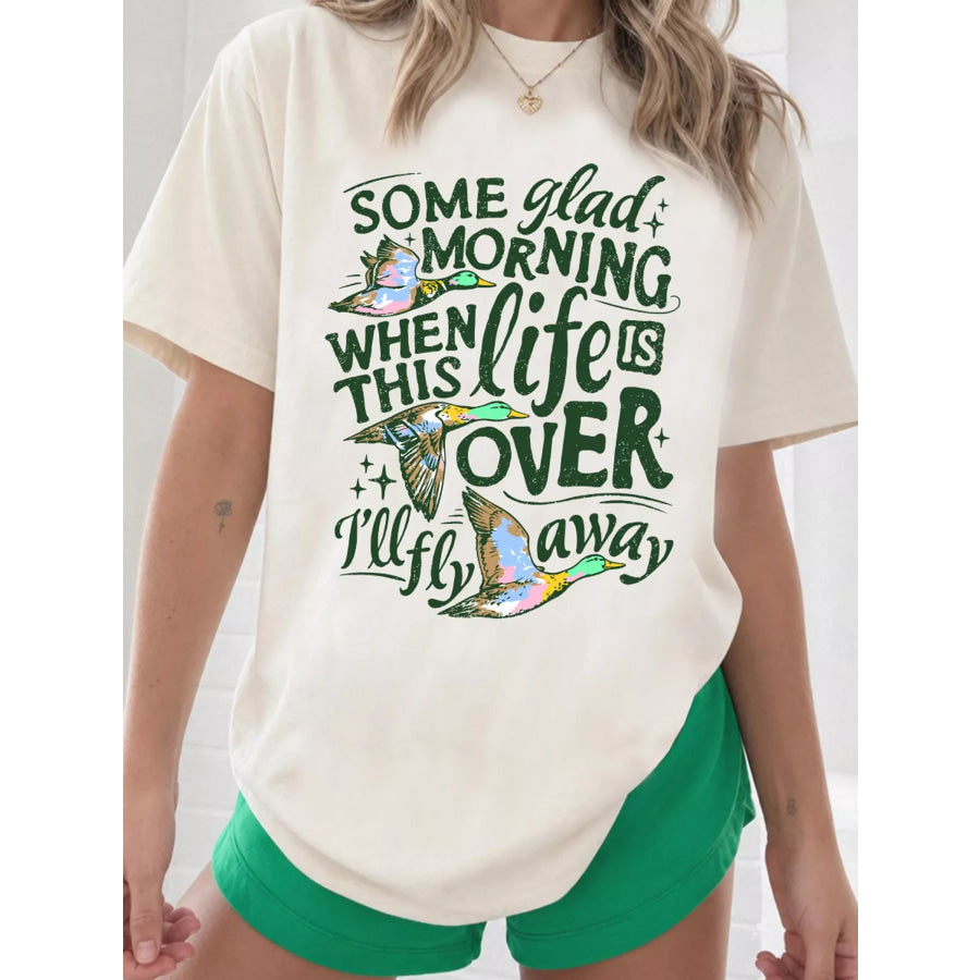 Full Size Slogan Western Flying Mallard Print Relaxed T Shirt Plus Apparel and Accessories
