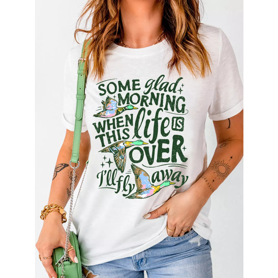 Full Size Slogan Western Flying Mallard Print Relaxed T Shirt Plus White / S Apparel and Accessories