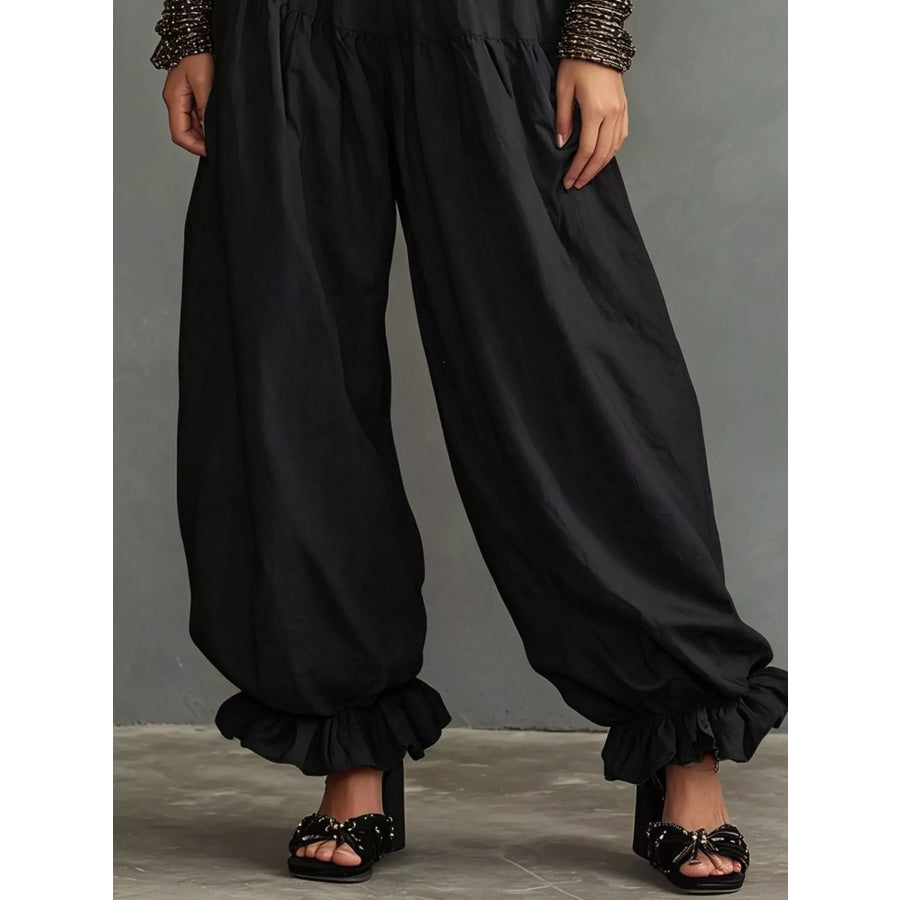 Full Size Smocked Ruffle Hem Wide Leg Pants Plus Size Apparel and Accessories