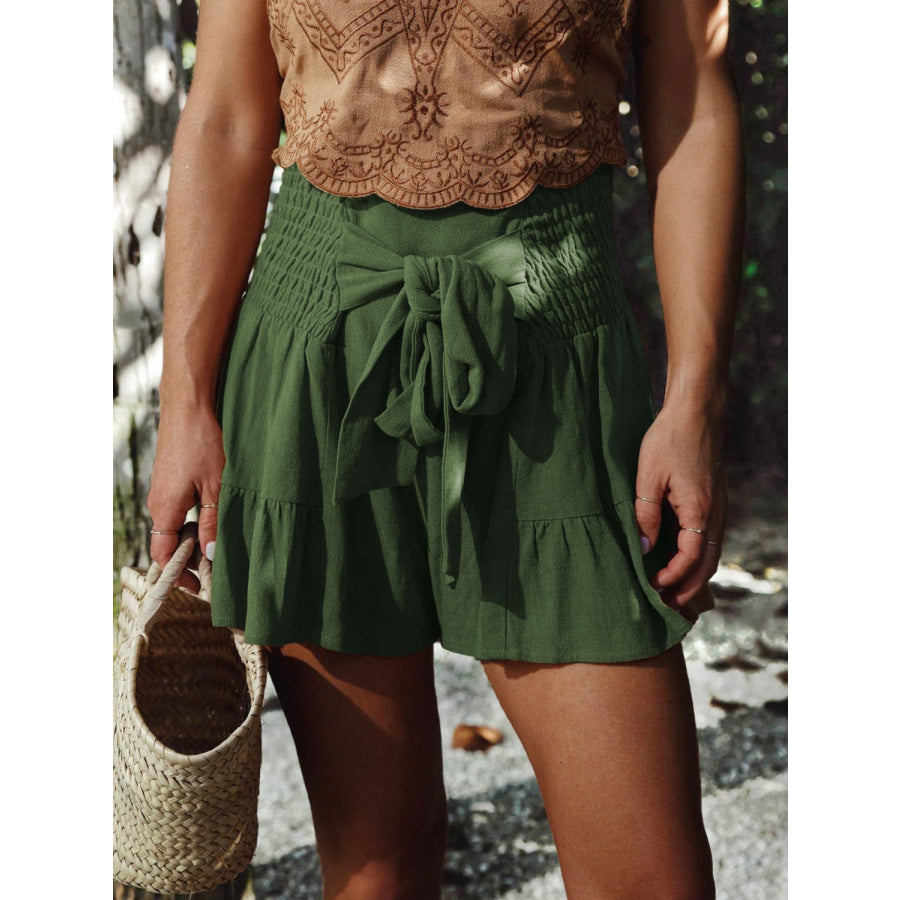 Full Size Smocked Ruffled High Waist Shorts Apparel and Accessories