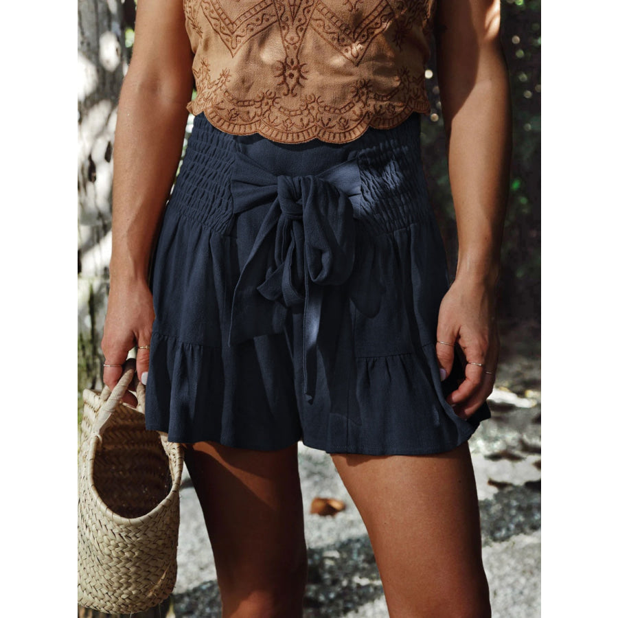 Full Size Smocked Ruffled High Waist Shorts Apparel and Accessories