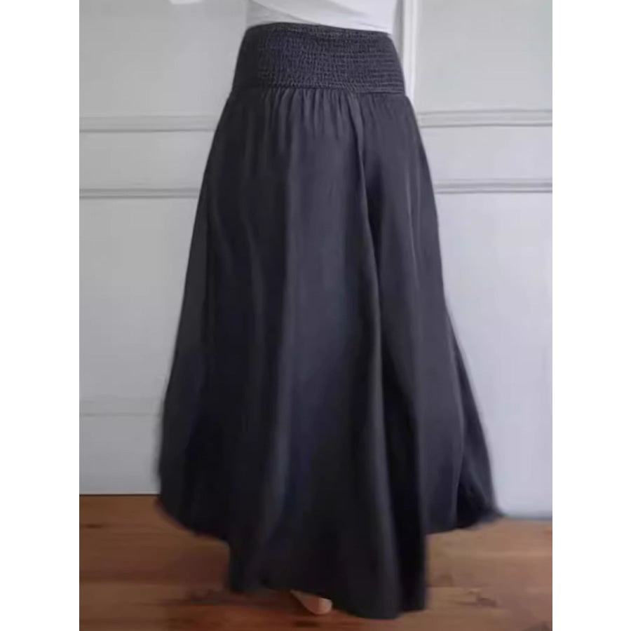 Full Size Smocked Wide Leg Pants with Pockets Apparel and Accessories