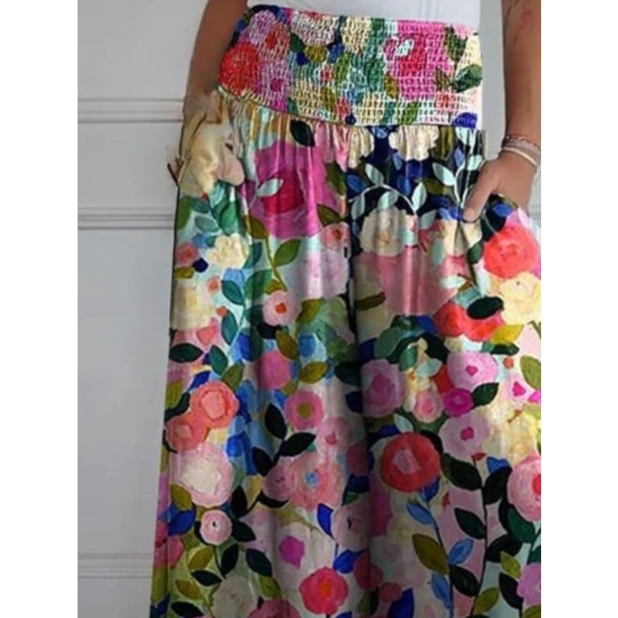 Full Size Smocked Wide Leg Pants with Pockets Apparel and Accessories