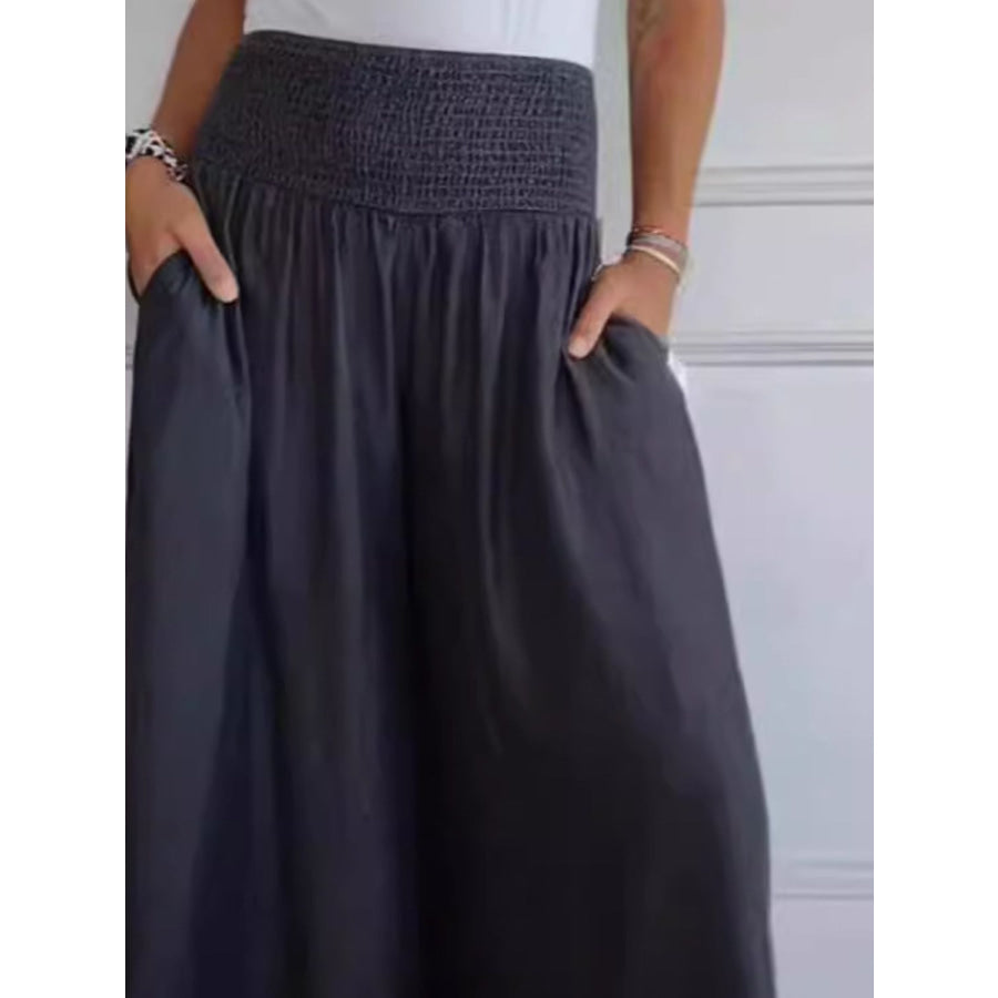 Full Size Smocked Wide Leg Pants with Pockets Apparel and Accessories