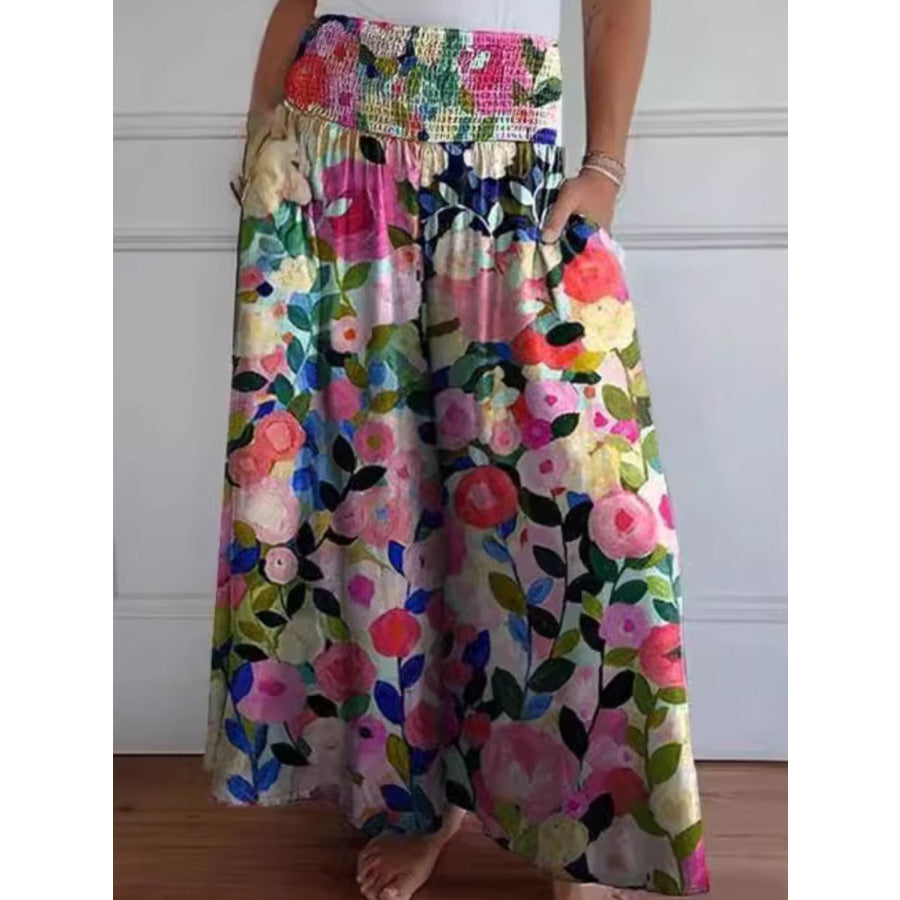 Full Size Smocked Wide Leg Pants with Pockets Floral / S Apparel and Accessories