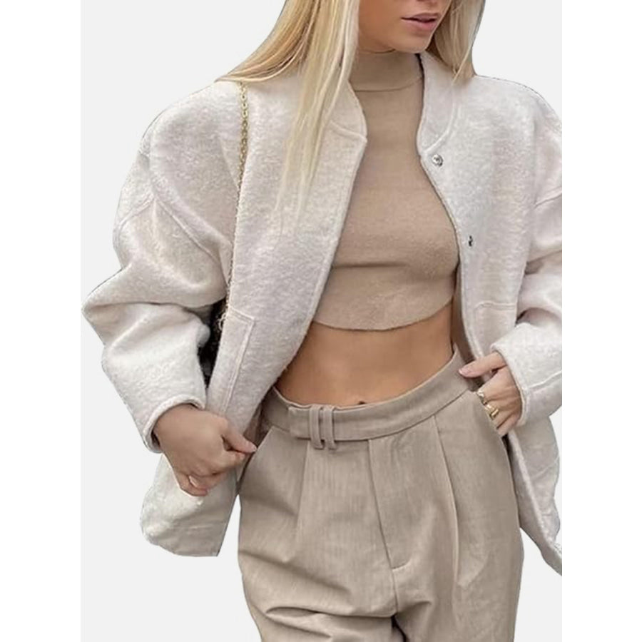 Full Size Snap Down Drop Shoulder Jacket Apparel and Accessories