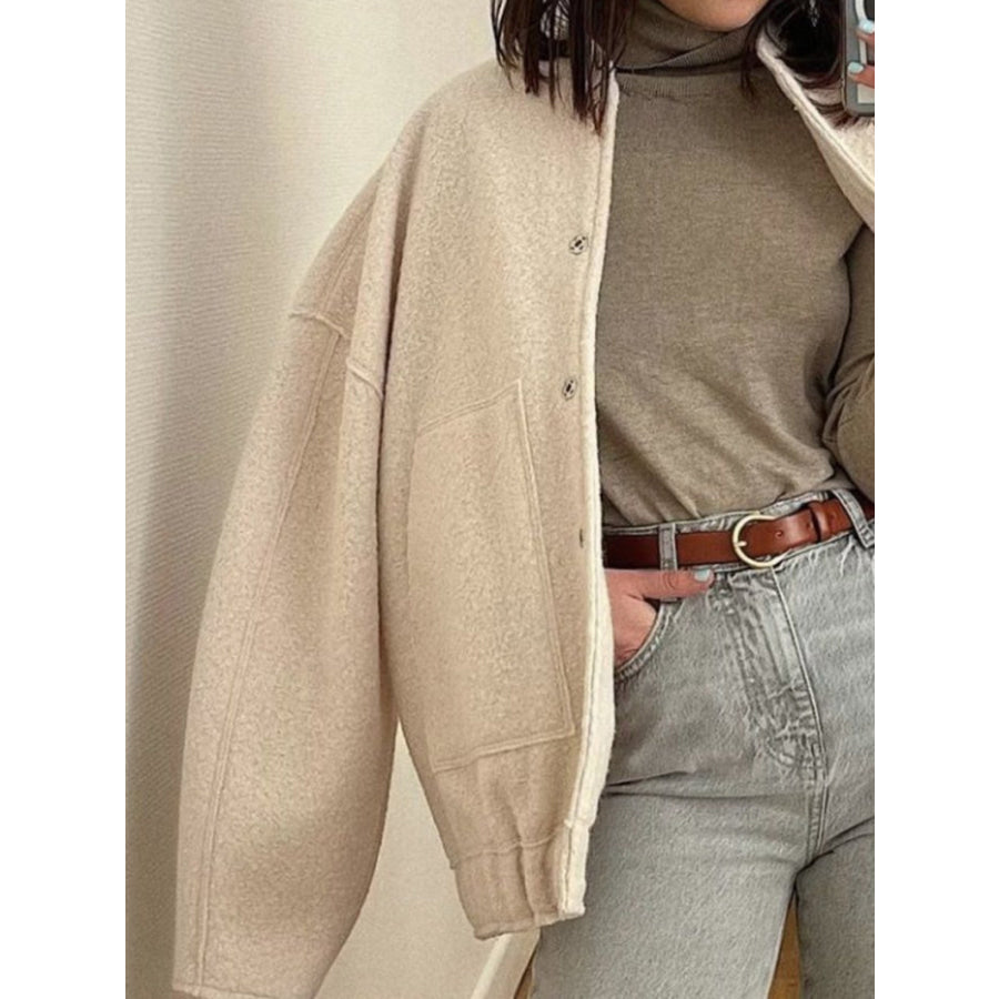 Full Size Snap Down Drop Shoulder Jacket Apparel and Accessories