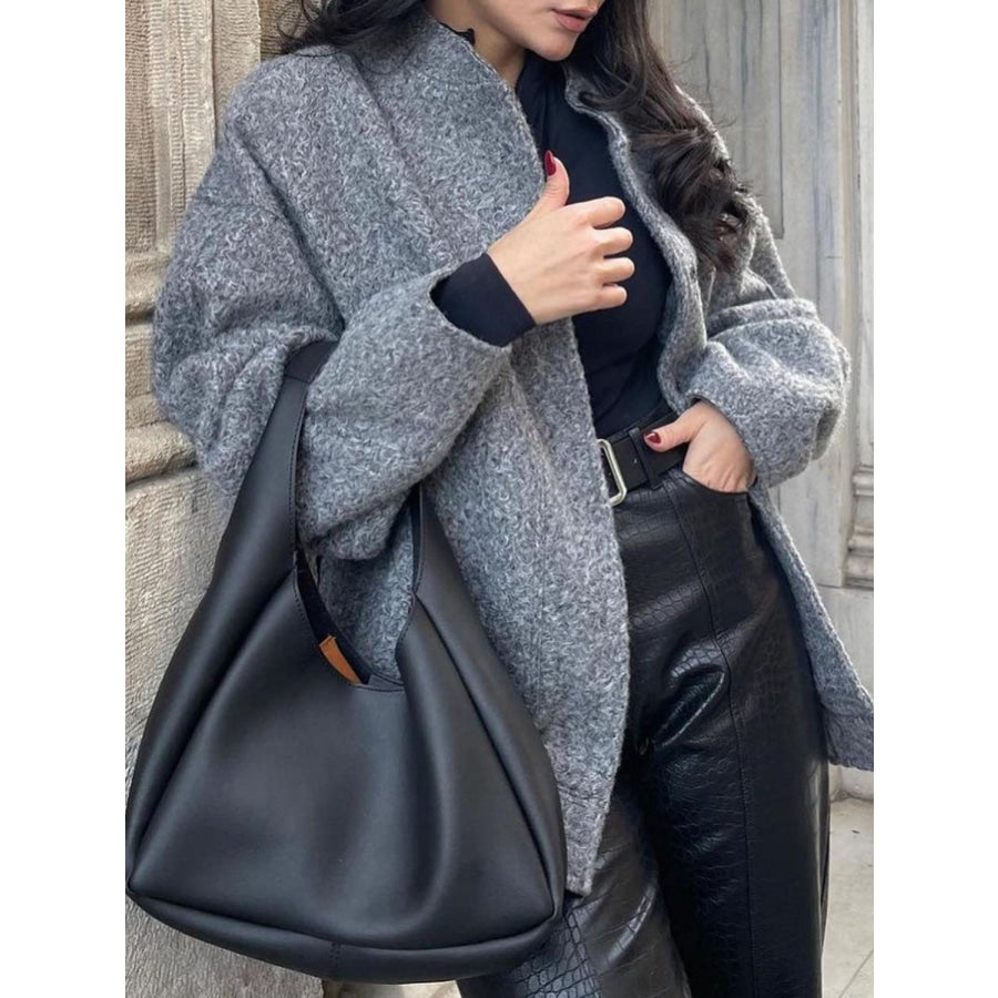 Full Size Snap Down Drop Shoulder Jacket Dark Gray / S Apparel and Accessories