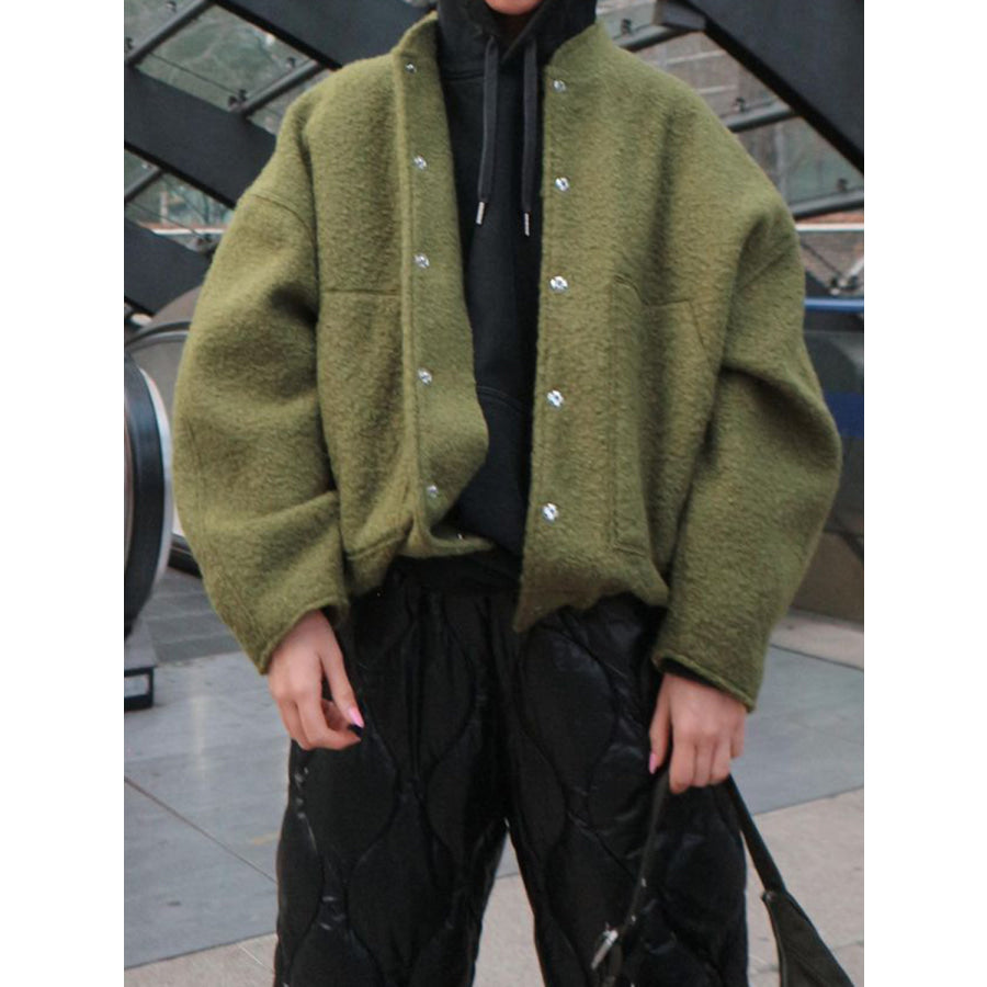 Full Size Snap Down Drop Shoulder Jacket Moss / S Apparel and Accessories