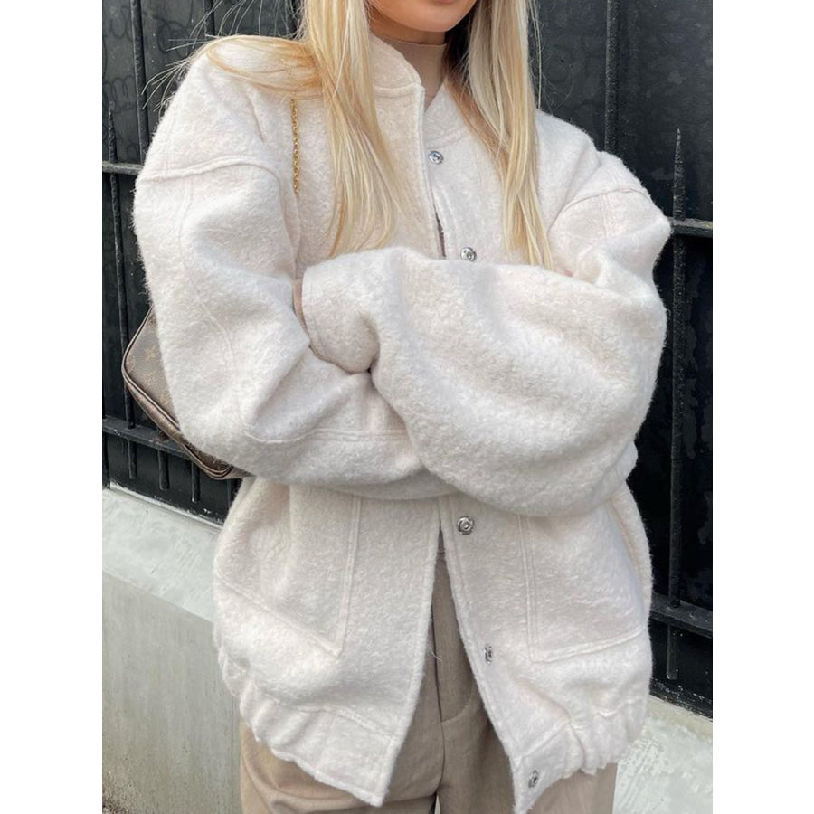 Full Size Snap Down Drop Shoulder Jacket White / S Apparel and Accessories