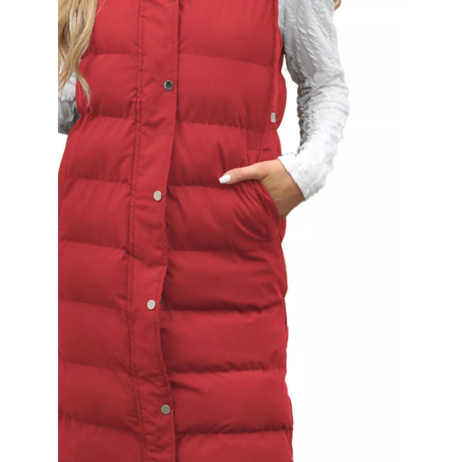 Full Size Snap Down Hooded Padded Longline Vest Coat Plus Size Apparel and Accessories