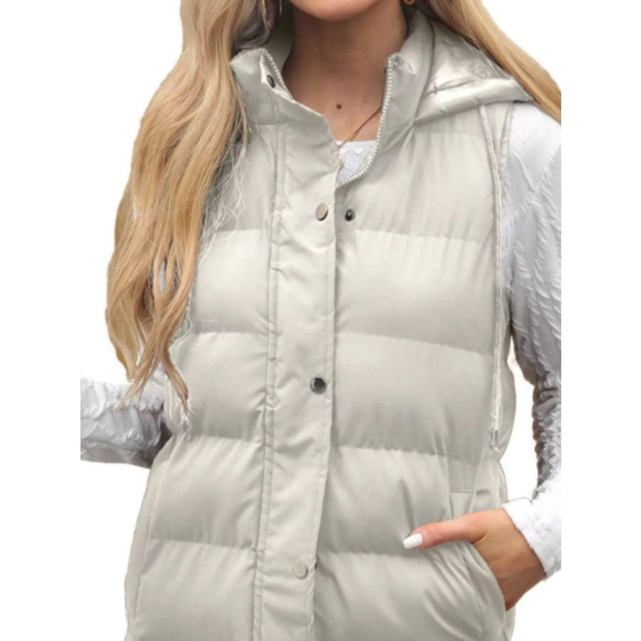 Full Size Snap Down Hooded Padded Longline Vest Coat Plus Size Apparel and Accessories