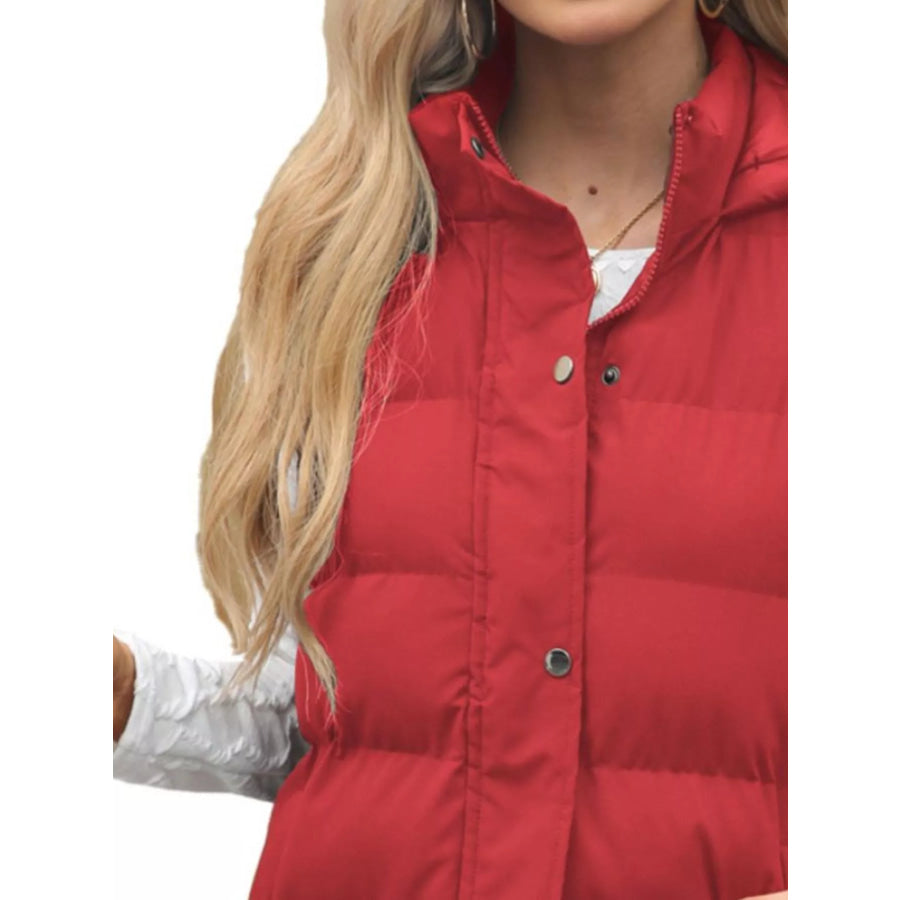 Full Size Snap Down Hooded Padded Longline Vest Coat Plus Size Apparel and Accessories