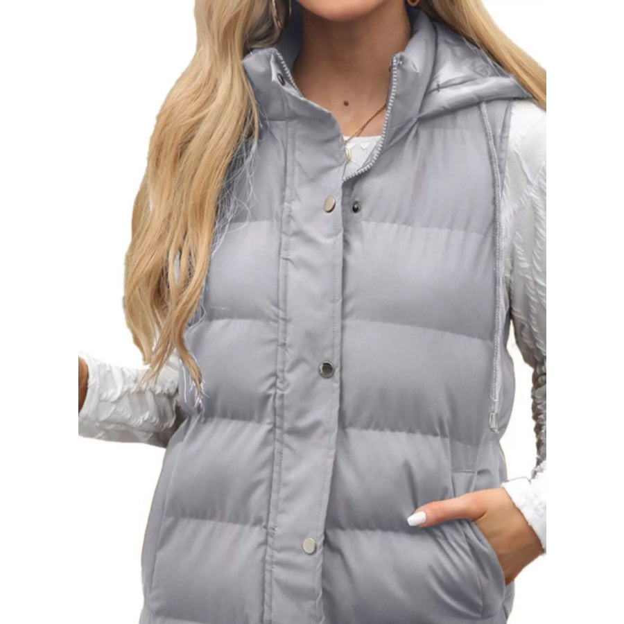 Full Size Snap Down Hooded Padded Longline Vest Coat Plus Size Apparel and Accessories