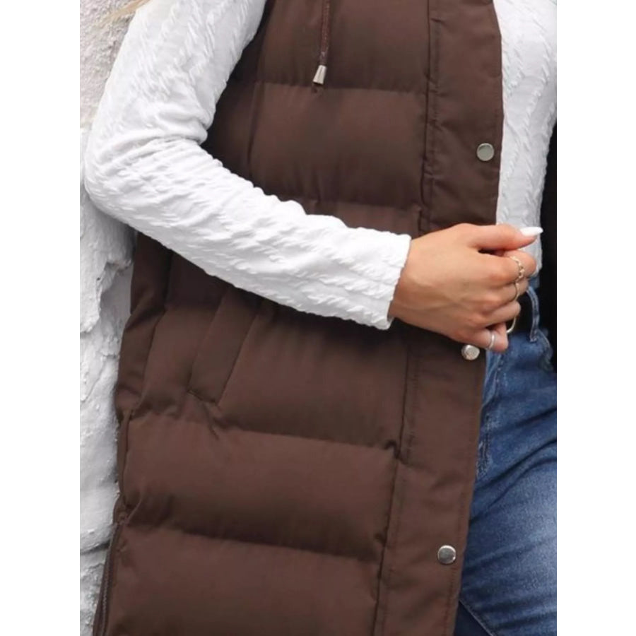 Full Size Snap Down Hooded Padded Longline Vest Coat Plus Size Apparel and Accessories