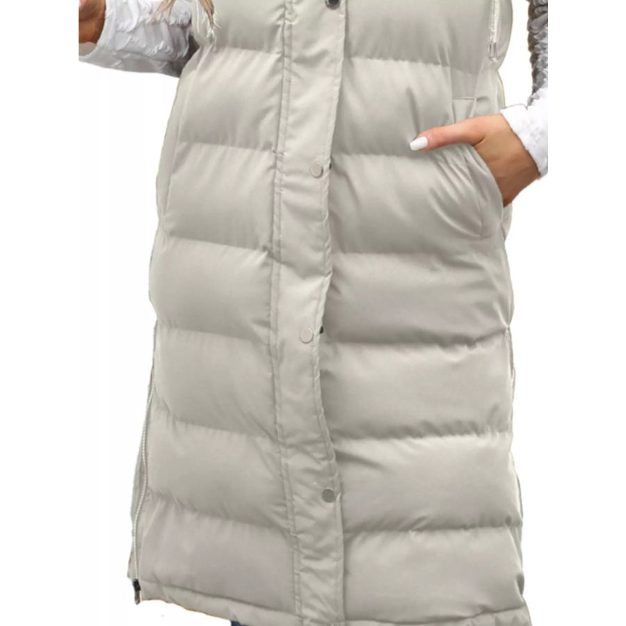 Full Size Snap Down Hooded Padded Longline Vest Coat Plus Size Apparel and Accessories