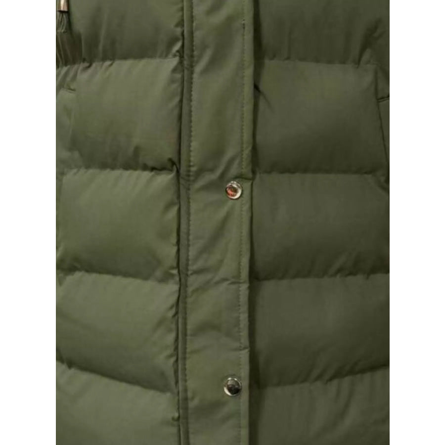 Full Size Snap Down Hooded Padded Longline Vest Coat Plus Size Apparel and Accessories