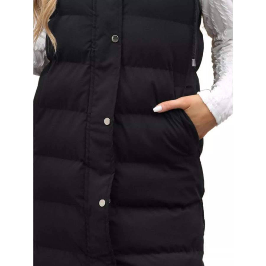 Full Size Snap Down Hooded Padded Longline Vest Coat Plus Size Apparel and Accessories