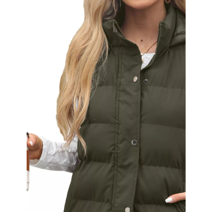 Full Size Snap Down Hooded Padded Longline Vest Coat Plus Size Apparel and Accessories