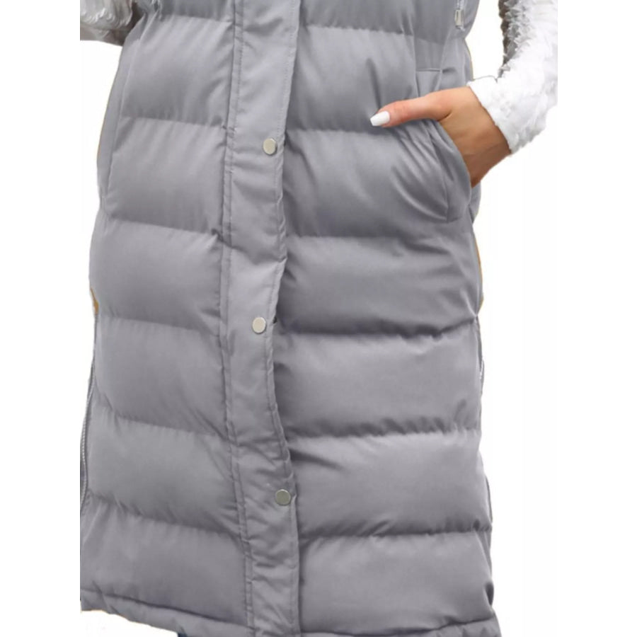 Full Size Snap Down Hooded Padded Longline Vest Coat Plus Size Apparel and Accessories