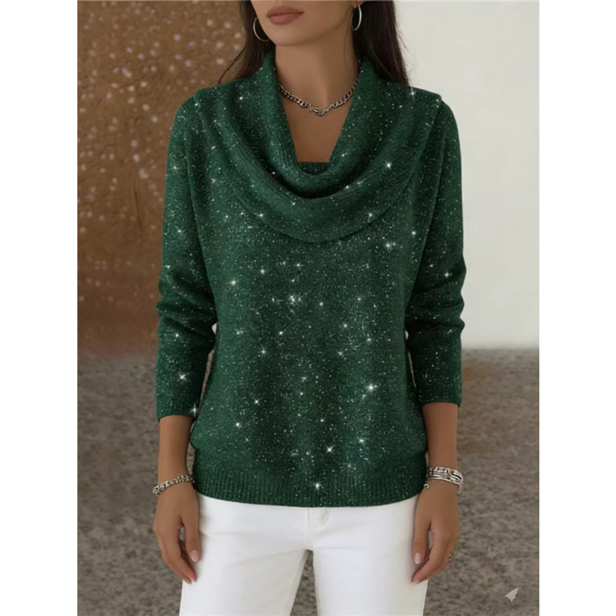 Full Size Solid Color Cowl Neck Sweater Plus Size Green / S Apparel and Accessories