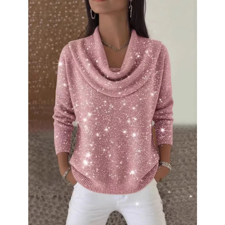 Full Size Solid Color Cowl Neck Sweater Plus Size Pink / S Apparel and Accessories