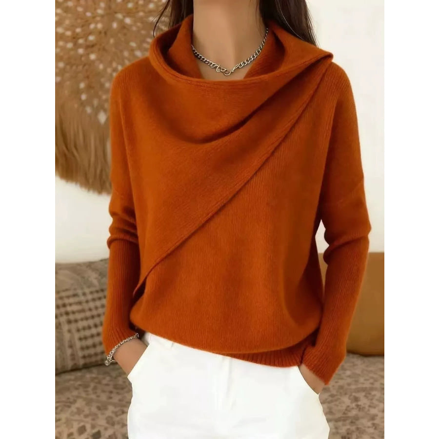 Full Size Solid Color Cowl Neck Sweater Plus Tan / XS Apparel and Accessories