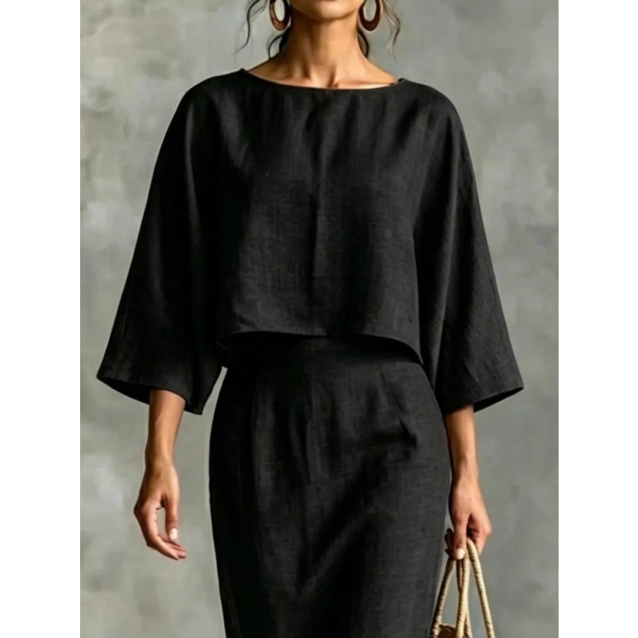Full Size Solid Color Cropped Top and Midi Skirt Set Plus Size Apparel and Accessories