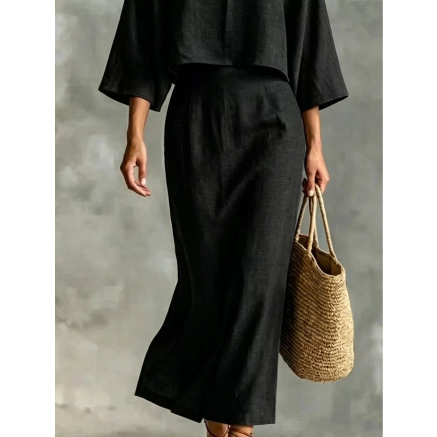 Full Size Solid Color Cropped Top and Midi Skirt Set Plus Size Apparel and Accessories