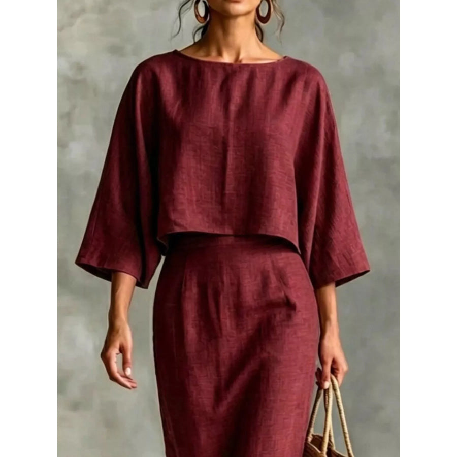 Full Size Solid Color Cropped Top and Midi Skirt Set Plus Size Apparel and Accessories