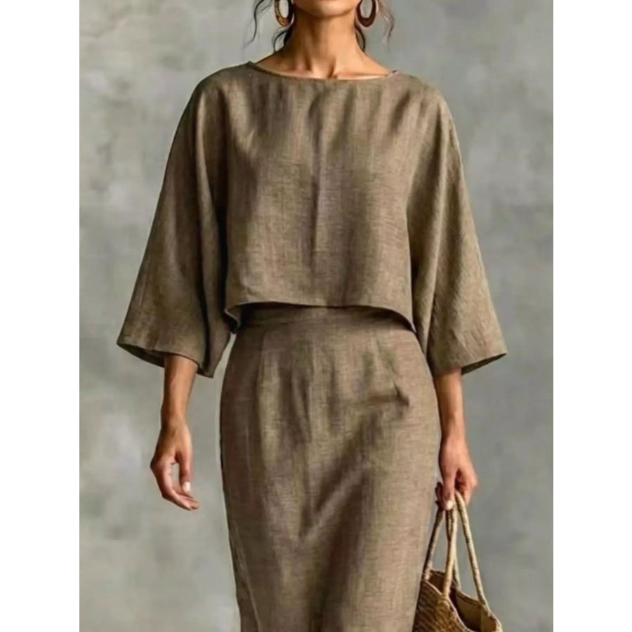 Full Size Solid Color Cropped Top and Midi Skirt Set Plus Size Apparel and Accessories